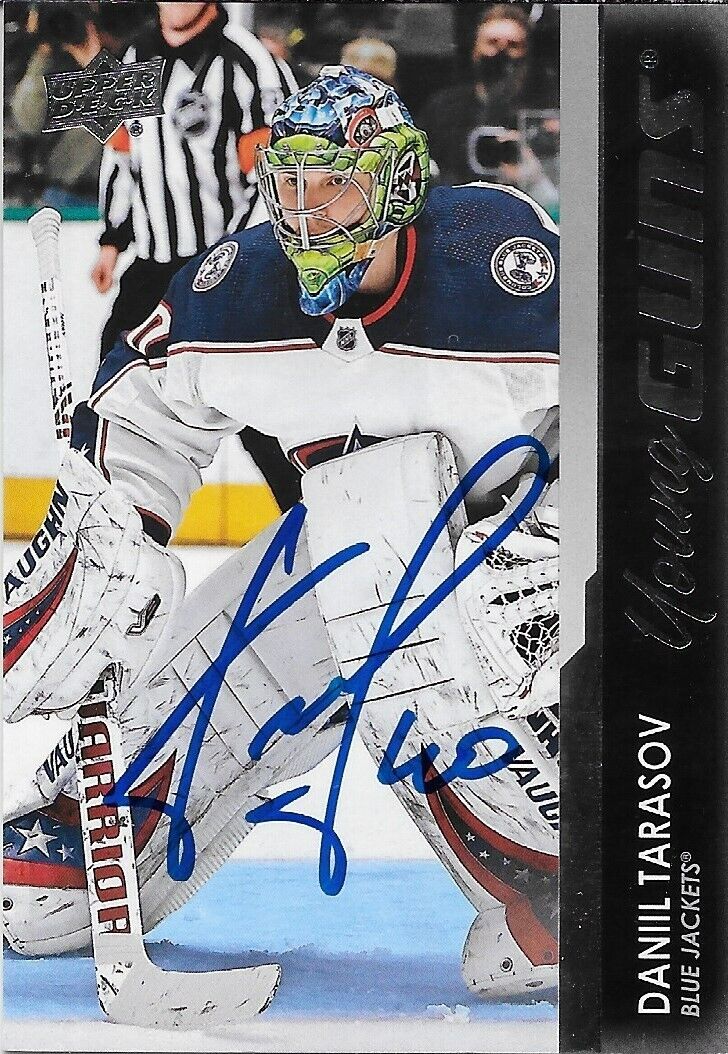 Carte de recrue Young Guns UD Columbus Blue Jackets 2021-22 signée Daniil Tarasov