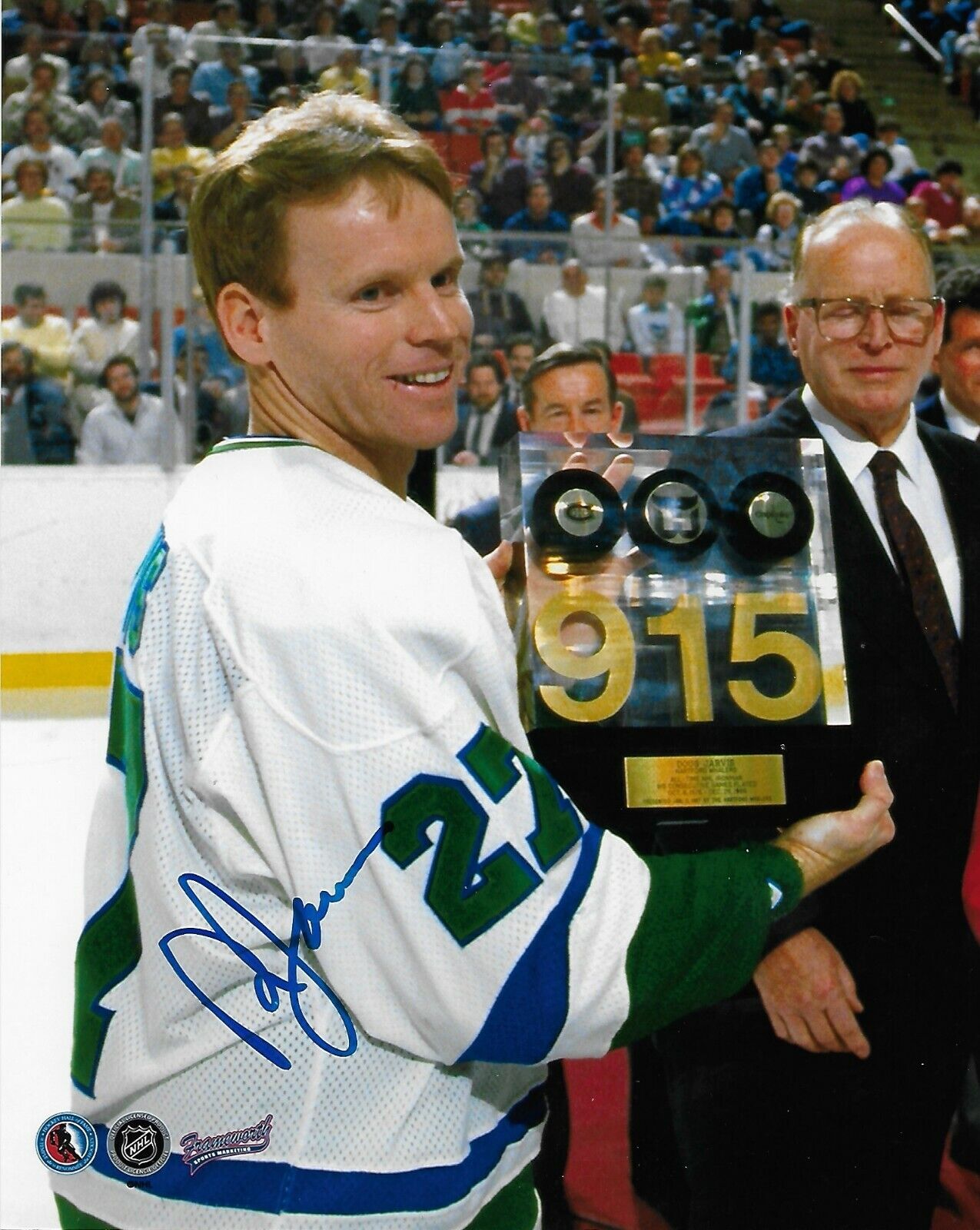 Signed Doug Jarvis Hartford Whalers Iron Man Trophy 8x10 Photo #2 Original