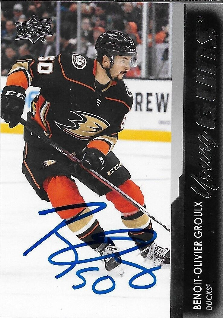 Carte recrue n° 2 signée Benoit Olivier Giroux 21-22 Anaheim Ducks UD Young Guns