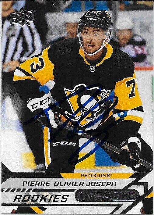 Signed Pierre-Olivier Joseph UD 20/21 Pittsburgh Penguins Rookie Card Silver 110
