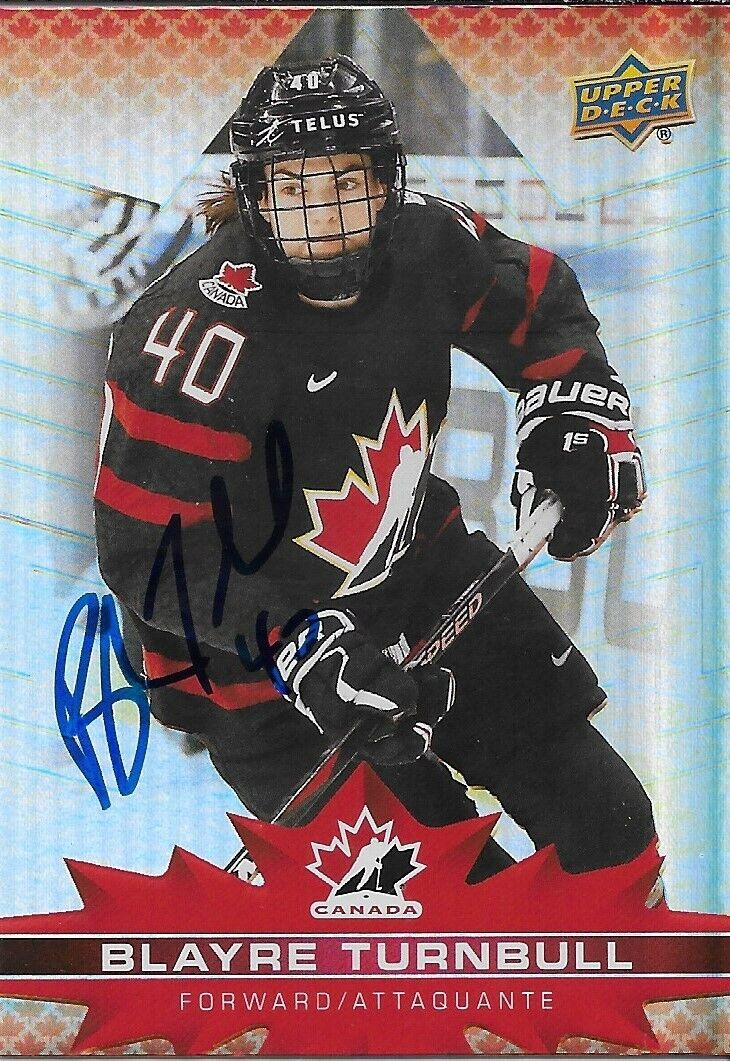 Signed Blayre Turnbull 2021/22 Upper Deck Tim Hortons Card #83 Original
