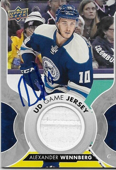 Carte de maillot de jeu UD 17/18 signée Alexander Wennberg par les Blue Jackets de Columbus