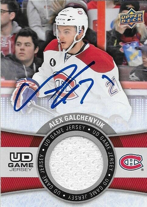 Maillot de jeu signé Alex Galchenyuk 2015/16 UD des Canadiens de Montréal Carte originale