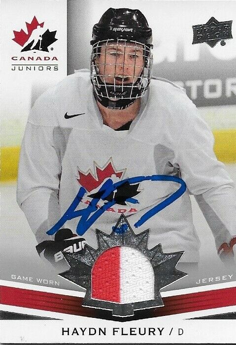 Carte de maillot de l'équipe canadienne junior UD 2014 signée par Haydn Fleury, originale n° 160