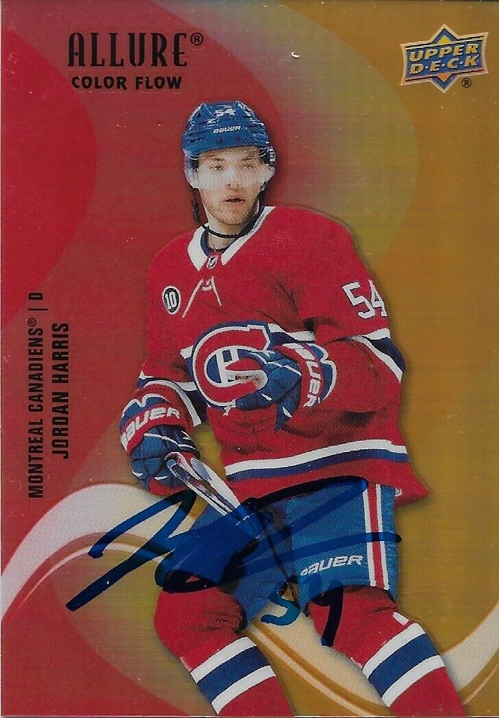 Carte Allure Color Flow Upper Deck 22/23 signée Jordan Harris par les Canadiens de Montréal