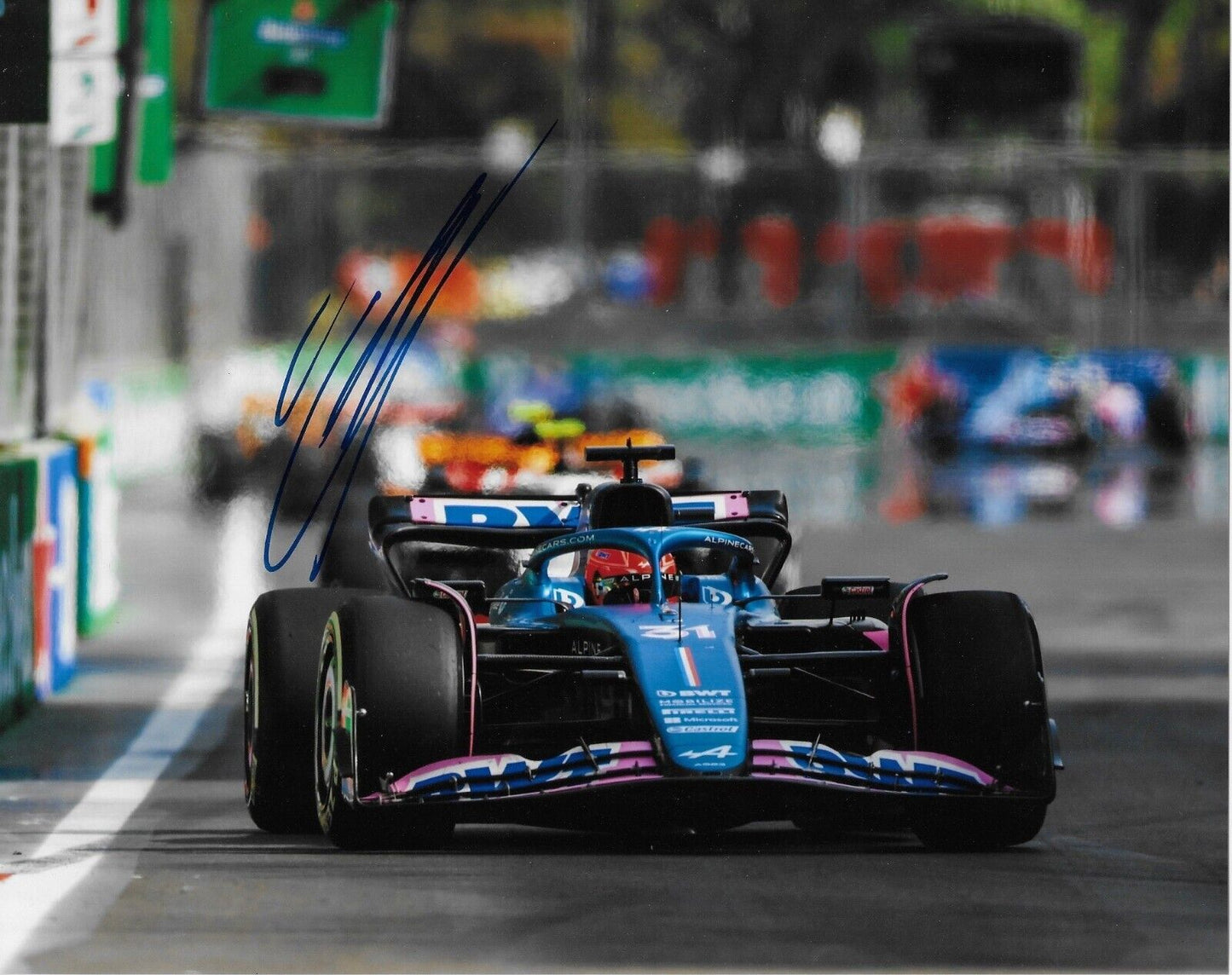 Photo 8x10 signée Esteban Ocon Formule 1 Alpine Renault Racing #20 2023 Original