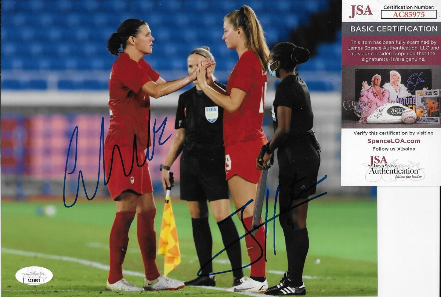 Signed Christine Sinclair Jordyn Huitema Soccer Tokyo Olympics 8x10 Photo w JSA