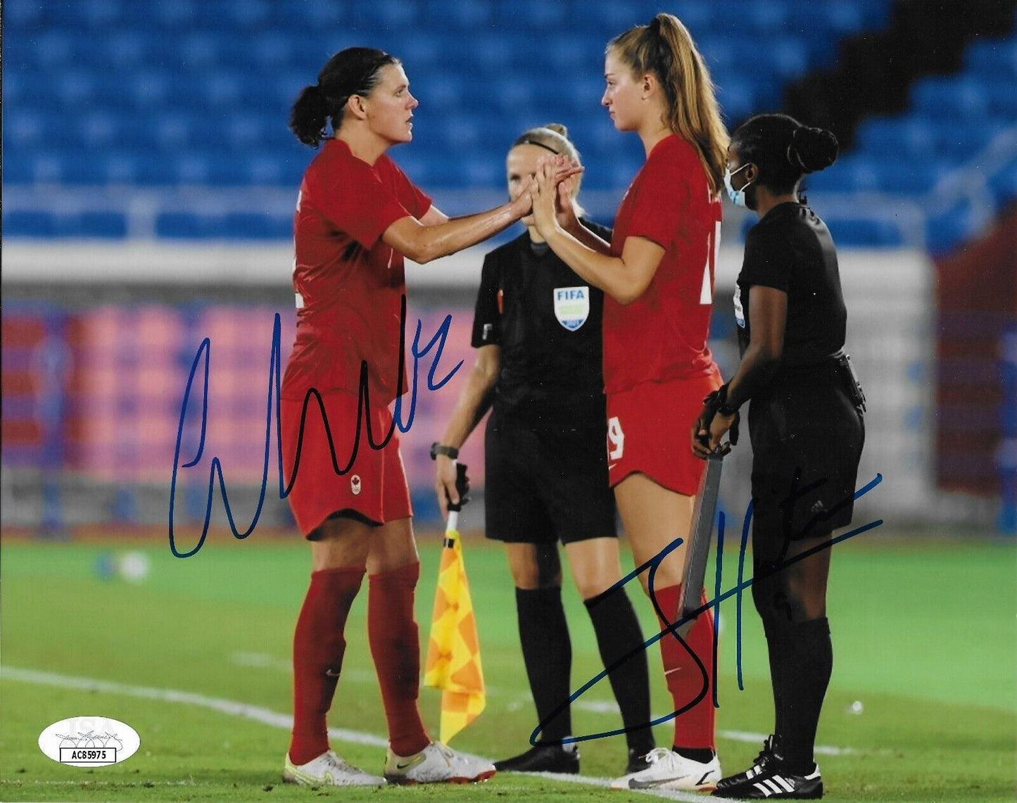Signed Christine Sinclair Jordyn Huitema Soccer Tokyo Olympics 8x10 Photo w JSA