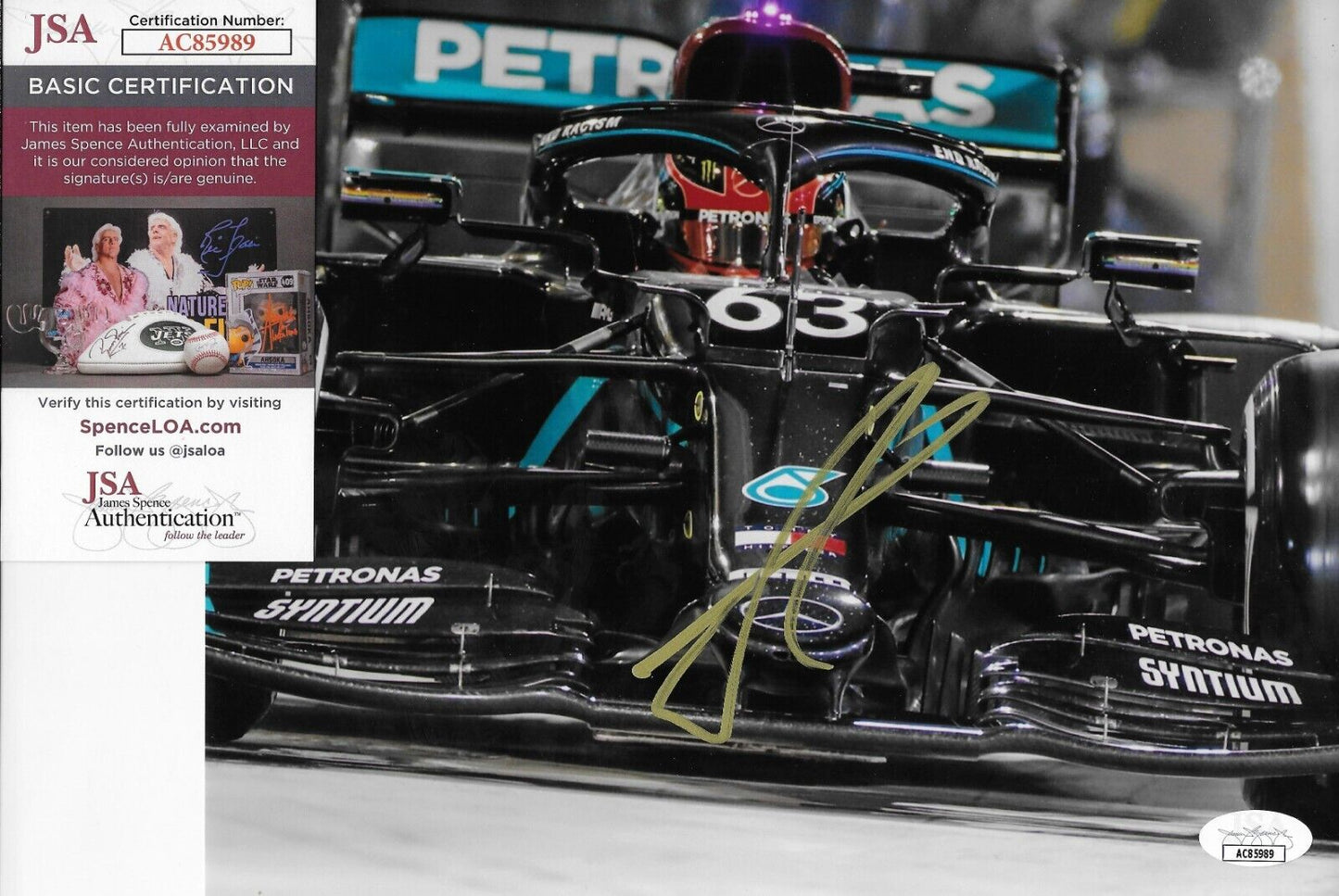 Photo 8x10 signée George Russell Mercedes Racing Formula 1 #1 Authentification JSA