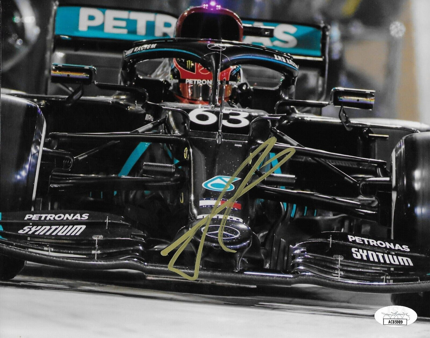 Photo 8x10 signée George Russell Mercedes Racing Formula 1 #1 Authentification JSA