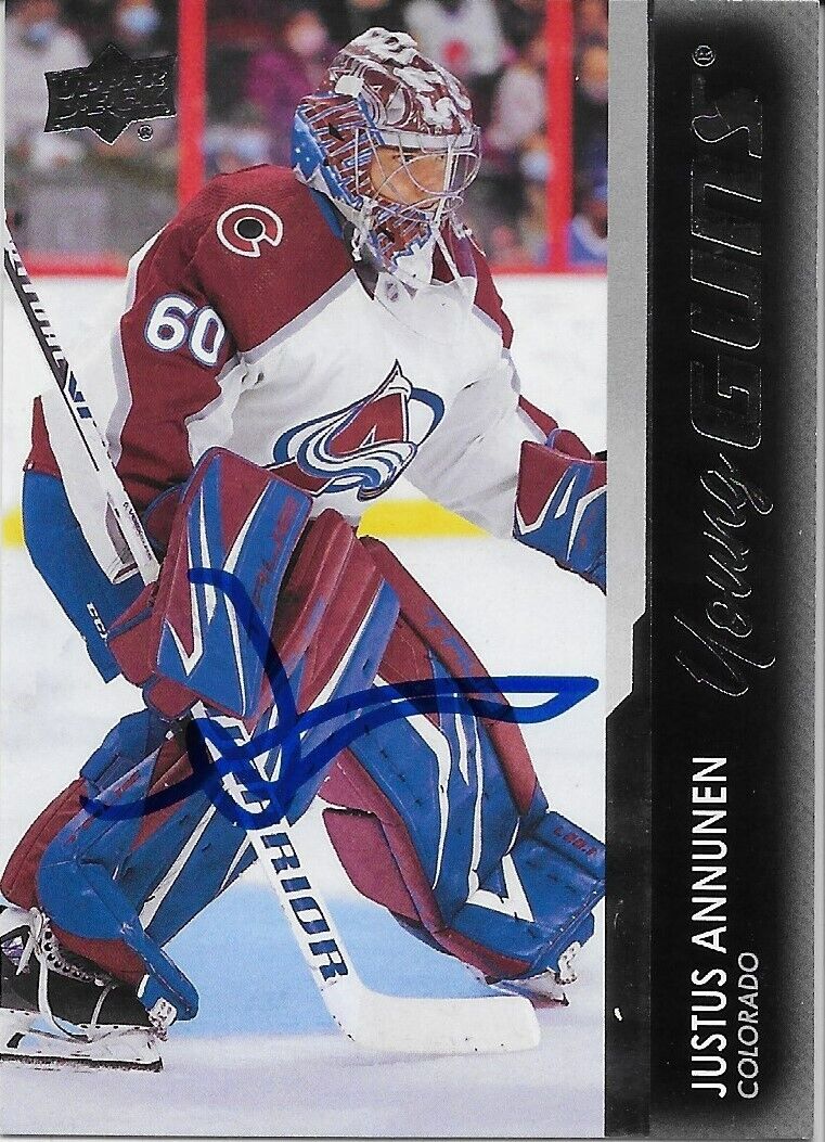 Signed Justus Annunen Young Guns 2021-22 UD Colorado Avalanche Rookie Card #1