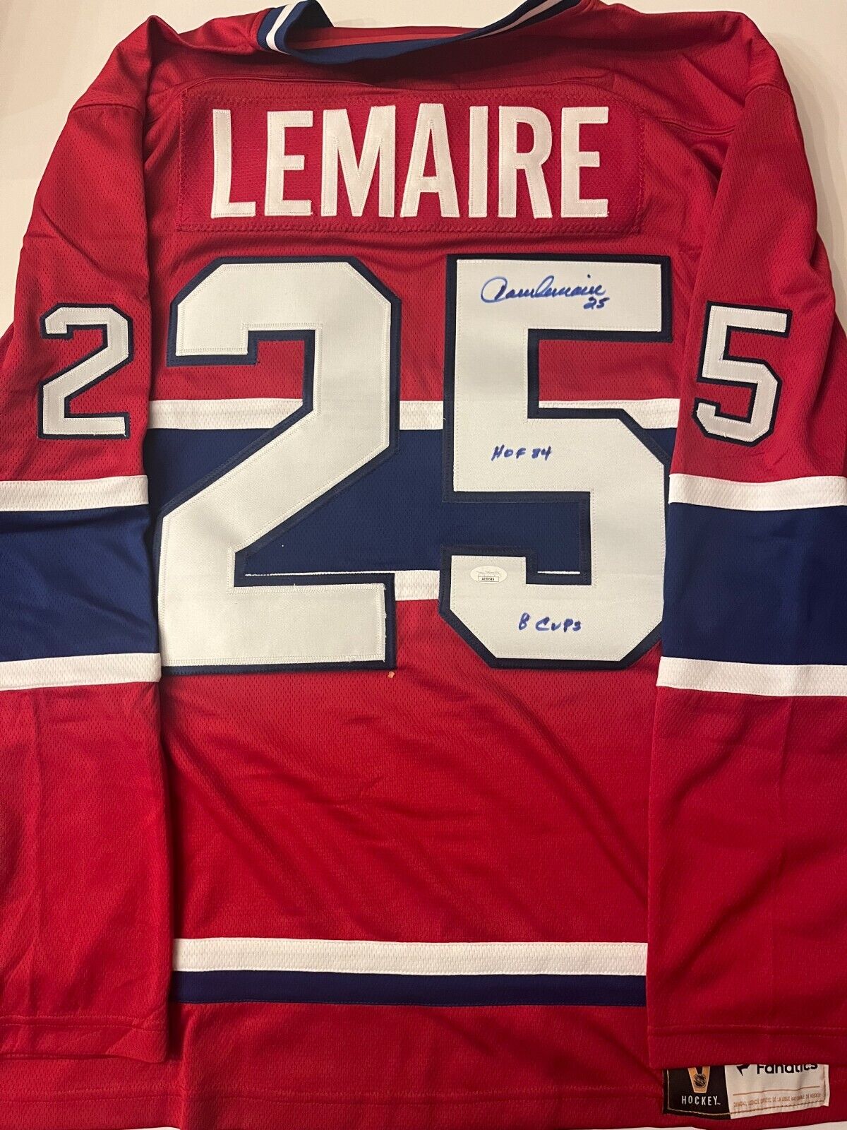 Autographed Fanatics Montreal Canadiens HOF Jacques Lemaire Jersey JSA 2 Insc