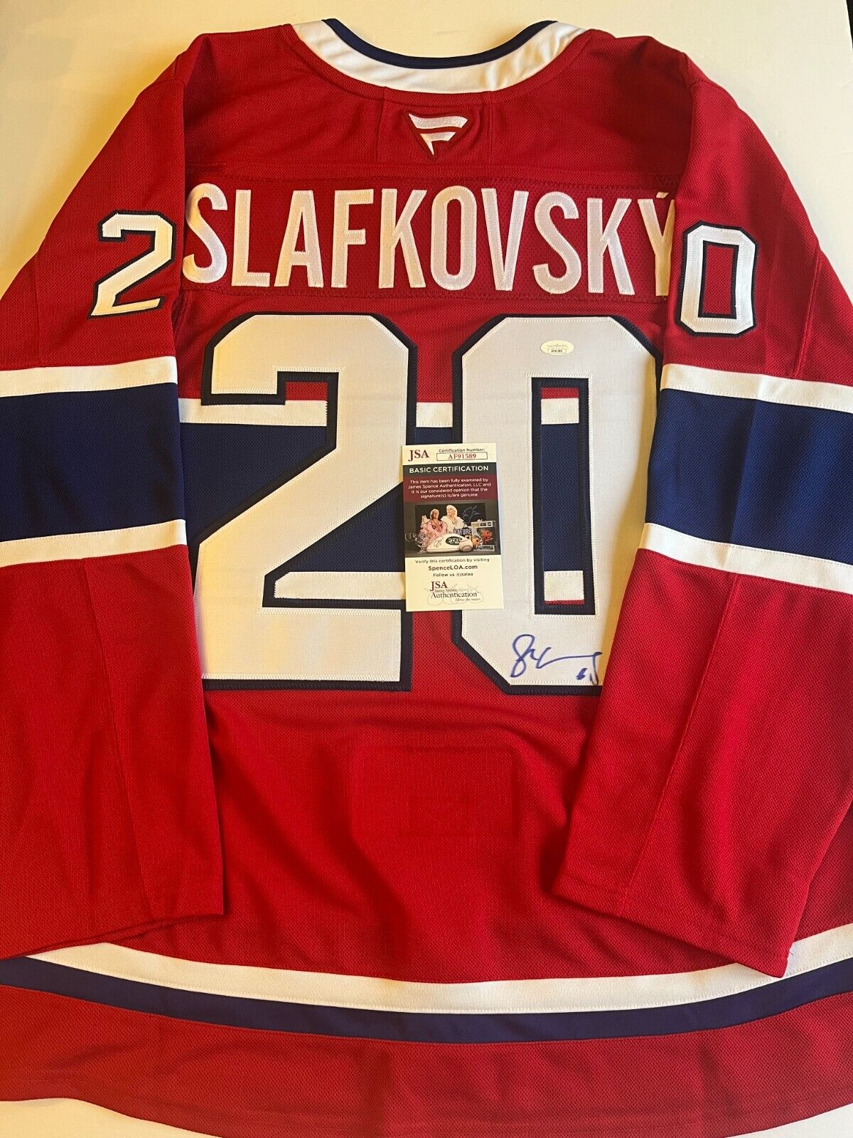 Maillot authentique Fanatics des Canadiens de Montréal Juraj Slafkovsky signé avec JSA