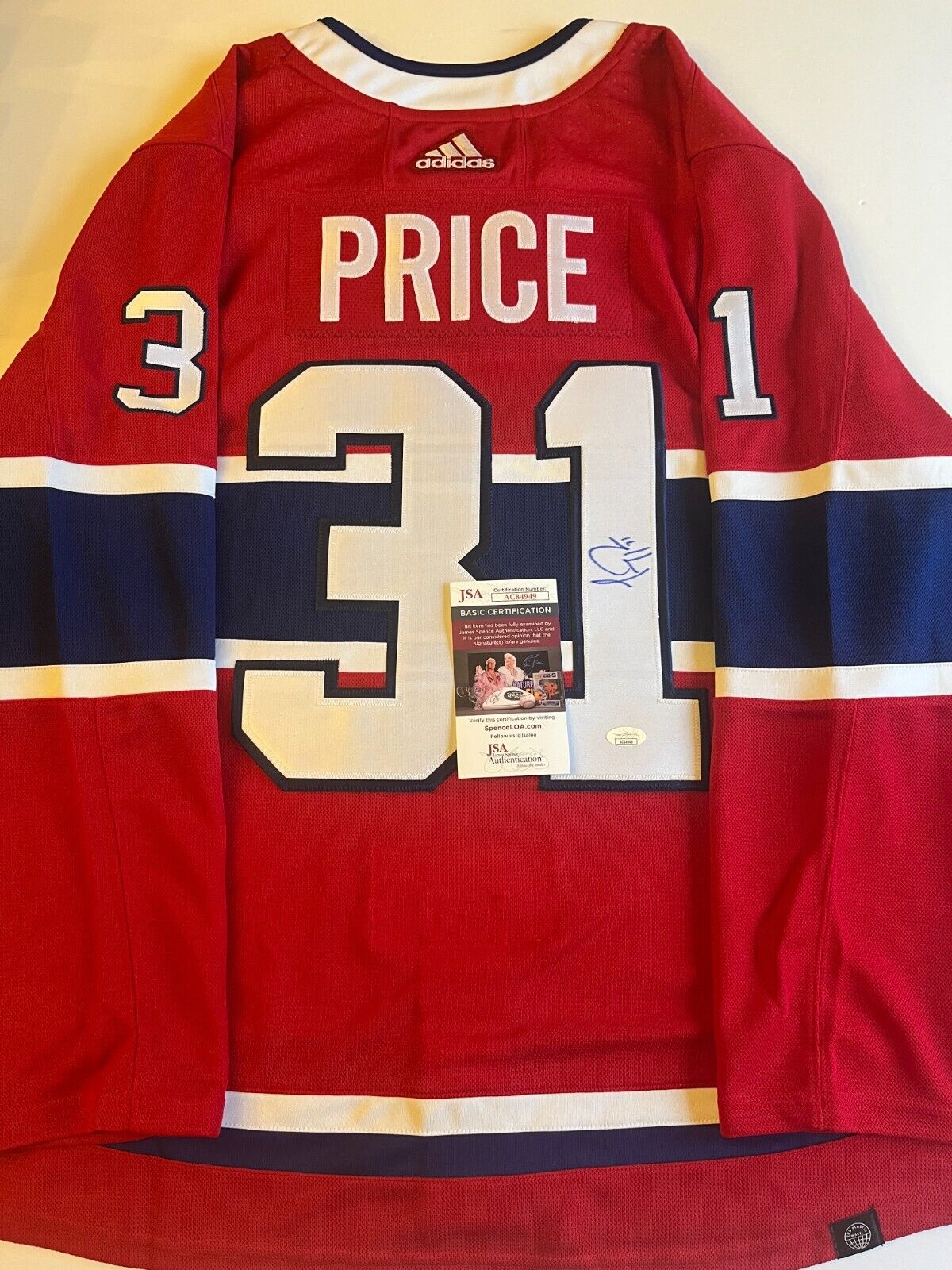 Signed Authentic Adidas Montreal Canadiens Carey Price Jersey with JSA
