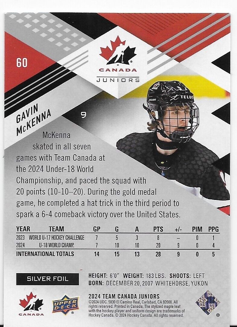 2024-25 Upper Deck Team Canada Juniors Hockey Gavin Mckenna FOILBOARD #60