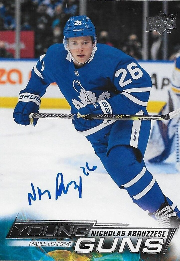 Carte signée Nicholas Abruzzese des Maple Leafs de Toronto 22-23 Upper Deck Young Guns 2