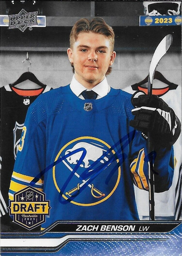 Signed Zach Benson 2023-24 UD Extended Series Buffalo Sabre Rookie Card