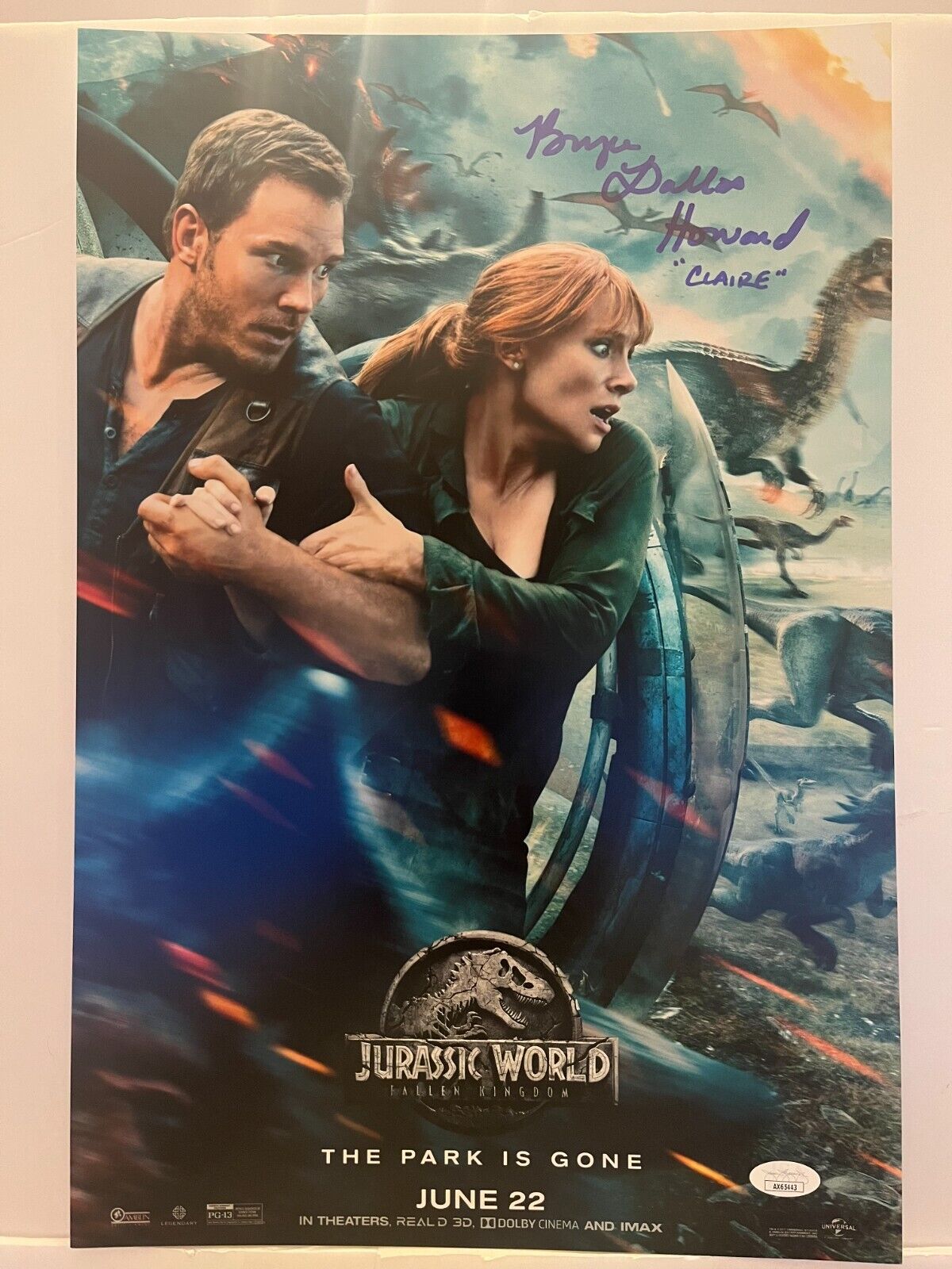 Signed Bryce Dallas Howard Jurassic Park World 12x18 Photo Actress JSA 2