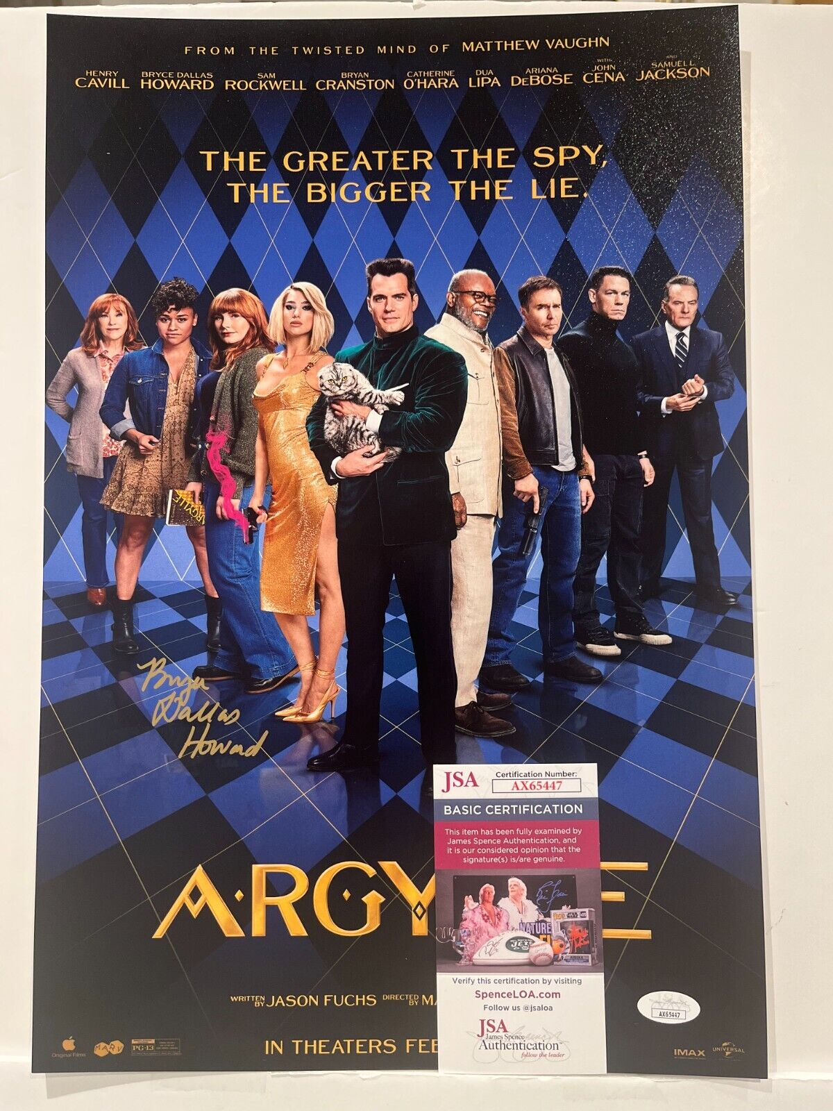 Signed Bryce Dallas Howard Argylle 12x18 Photo Actress JSA 3