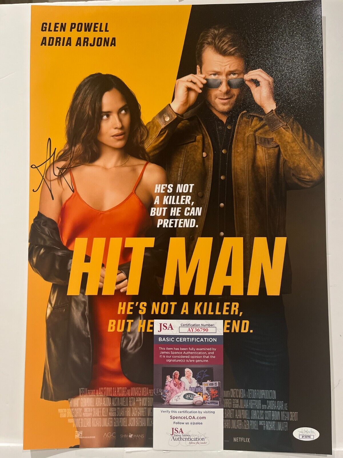Signed Hit Man 12x18 Photo Adria Arjona Actress JSA