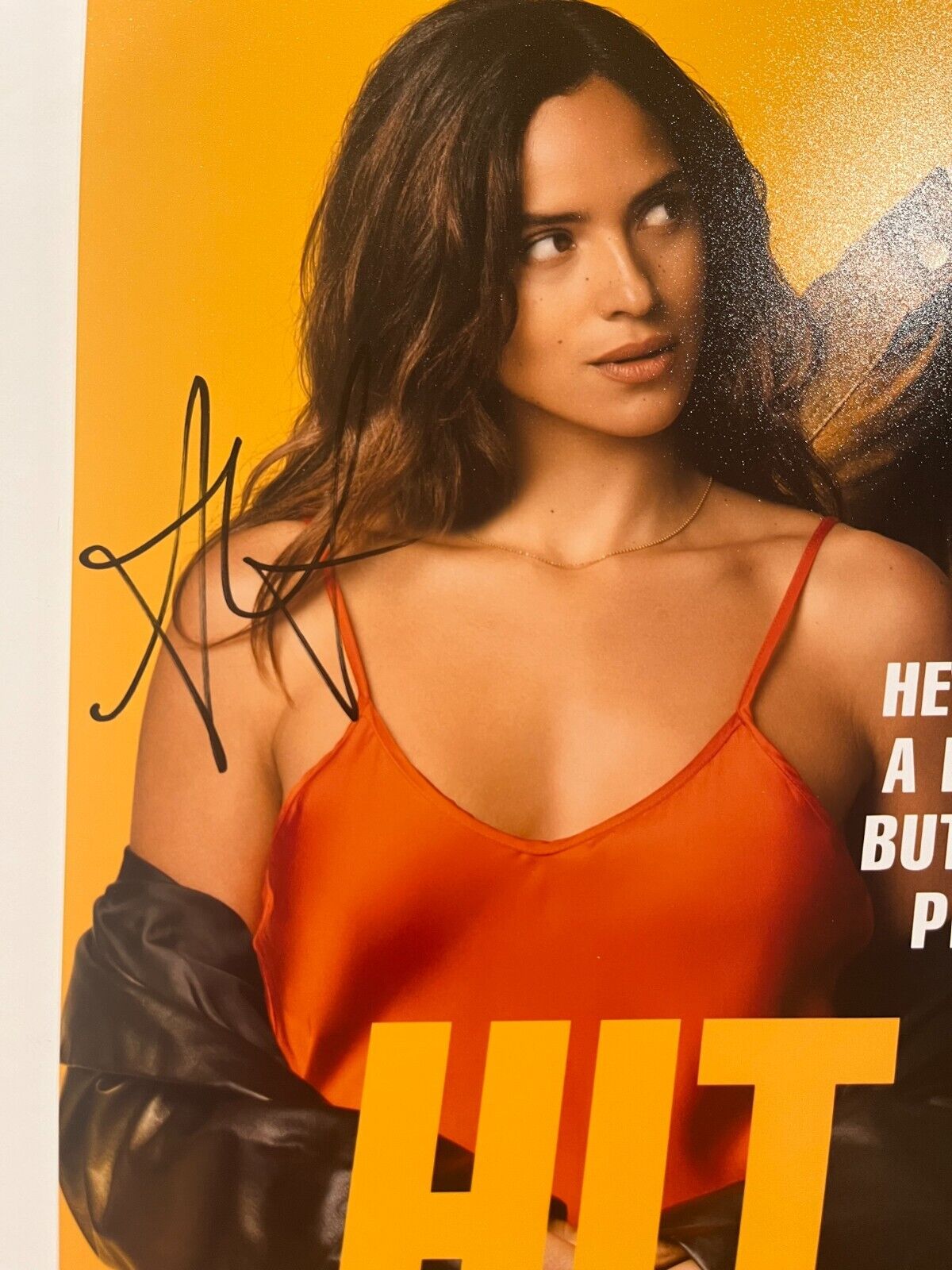 Signed Hit Man 12x18 Photo Adria Arjona Actress JSA