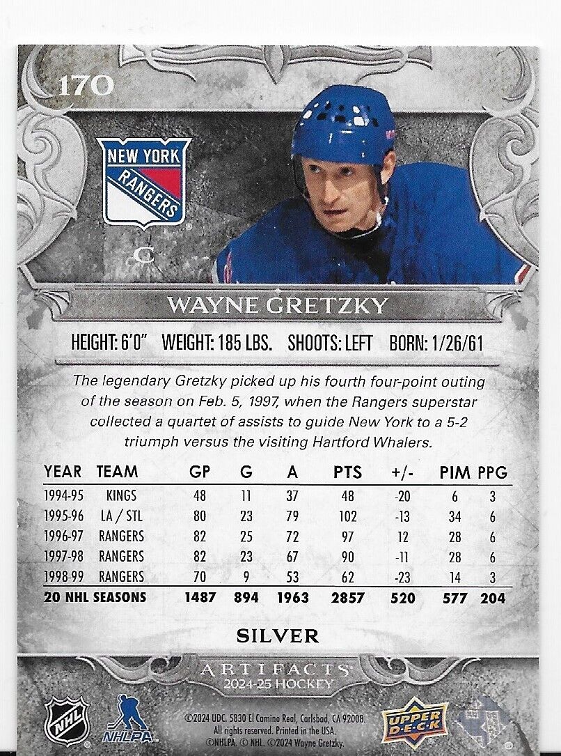 2024-25 Upper Deck Artifacts Hockey New York Rangers Wayne Gretzky 464/599 # 170