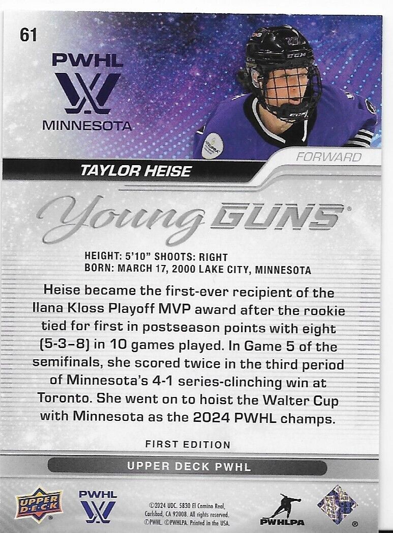 2024-25 Upper Deck PWHL Hockey Taylor Heise Young Guns Deluxe /250 #61 Minnesota