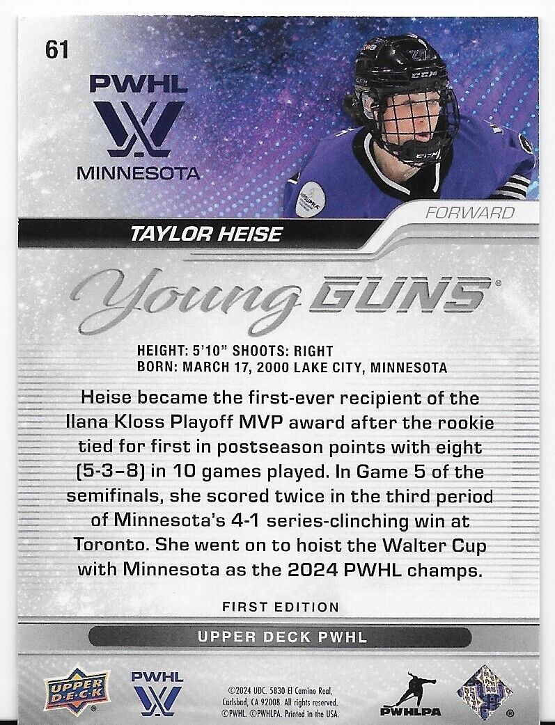 2024-25 Upper Deck PWHL Hockey Taylor Heise Young Guns Outburst #61 Minnesota