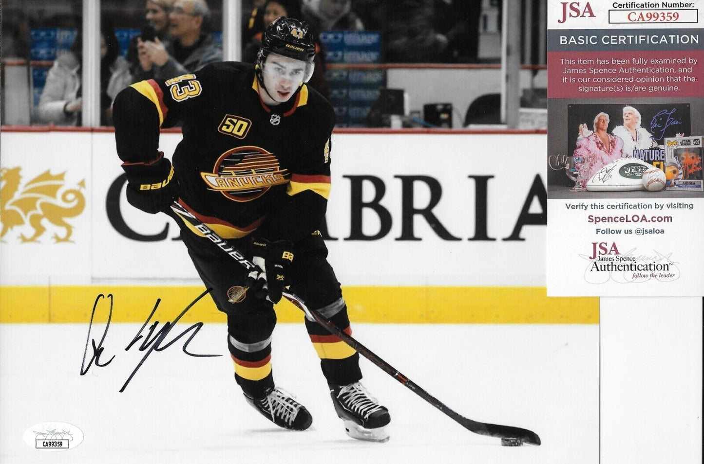 Signed Quinn Hughes Vancouver Canucks 8x10 Photo 1 Original w JSA Authentication