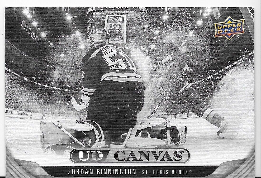 2024-25 Upper Deck Series 2 Hockey Jordan Binnington Black White Canvas Blues