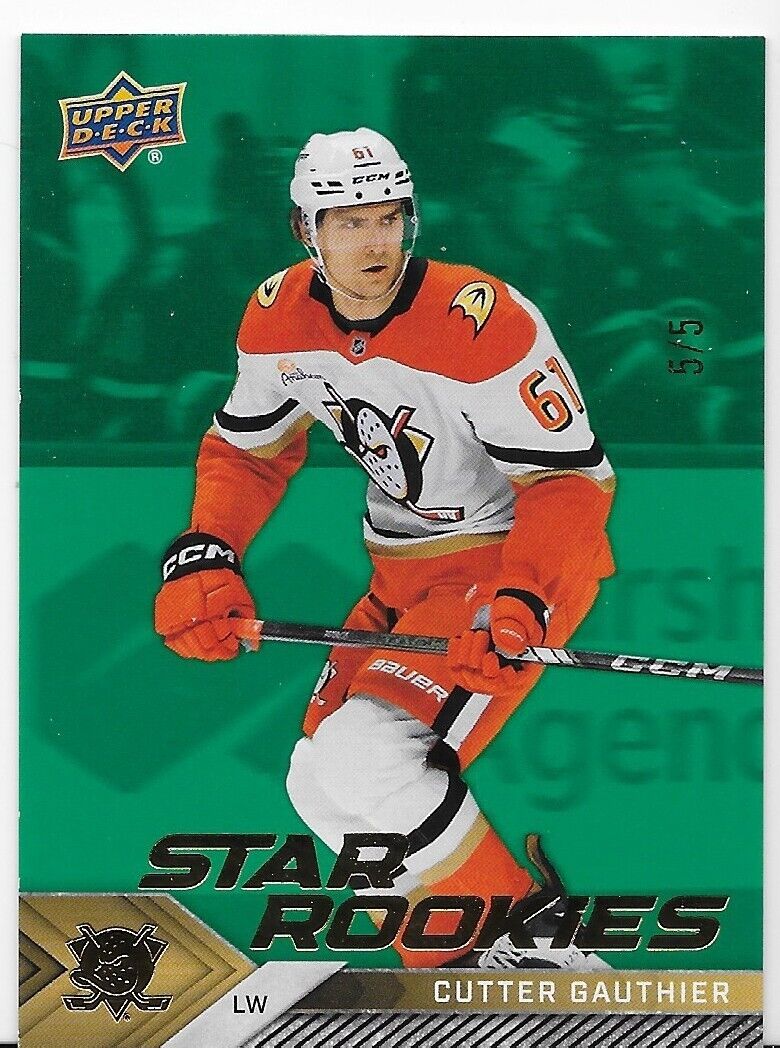 2024-25 Upper Deck Star Rookies Cutter Gauthier Green Parallel 5/5 Anaheim Ducks