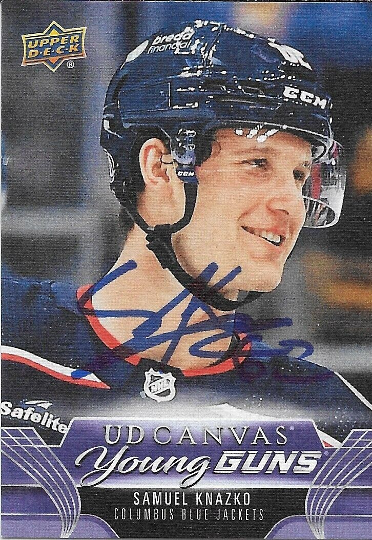 Signed Samuel Knazko 23-24 UD Columbus Blue Jackets Canvas Young Guns Rookie Crd