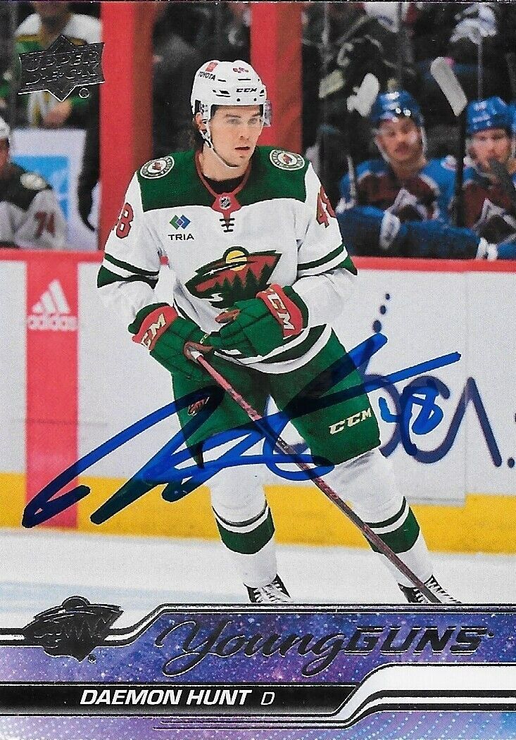 Signed Daemon Hunt 2023-24 UD Young Guns Minnesota Wild Rookie Card