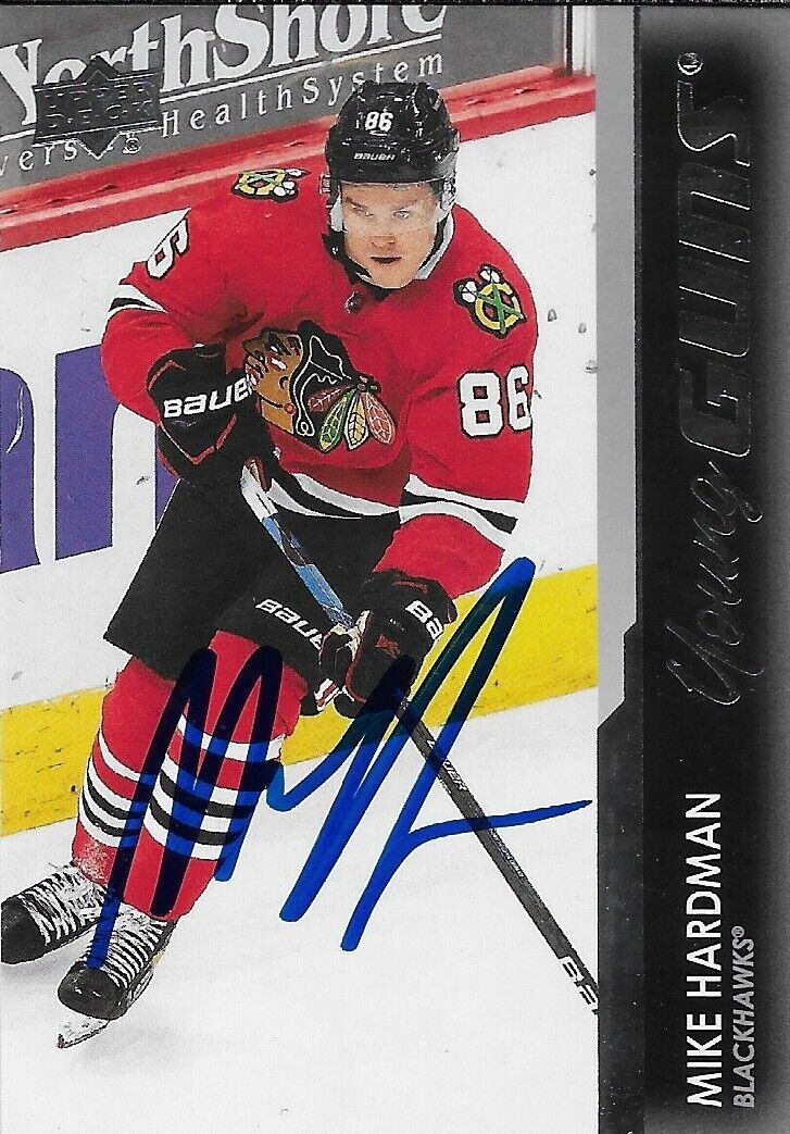Signed Mike Hardman 2021-22 UD Young Guns Chicago Blackhawks Rookie Card