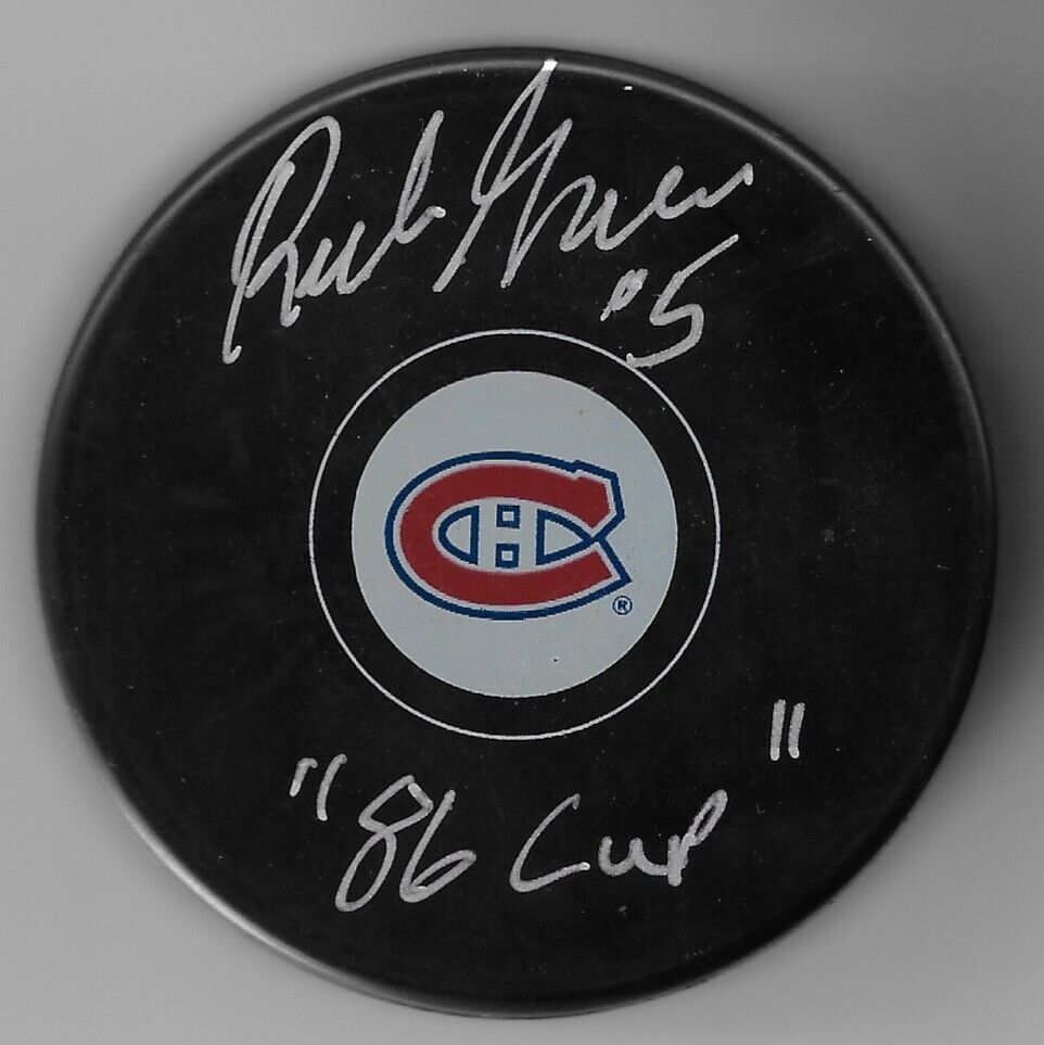 Signed Rick Green Montreal Canadiens Hockey Puck with 86 Cup Private Signing