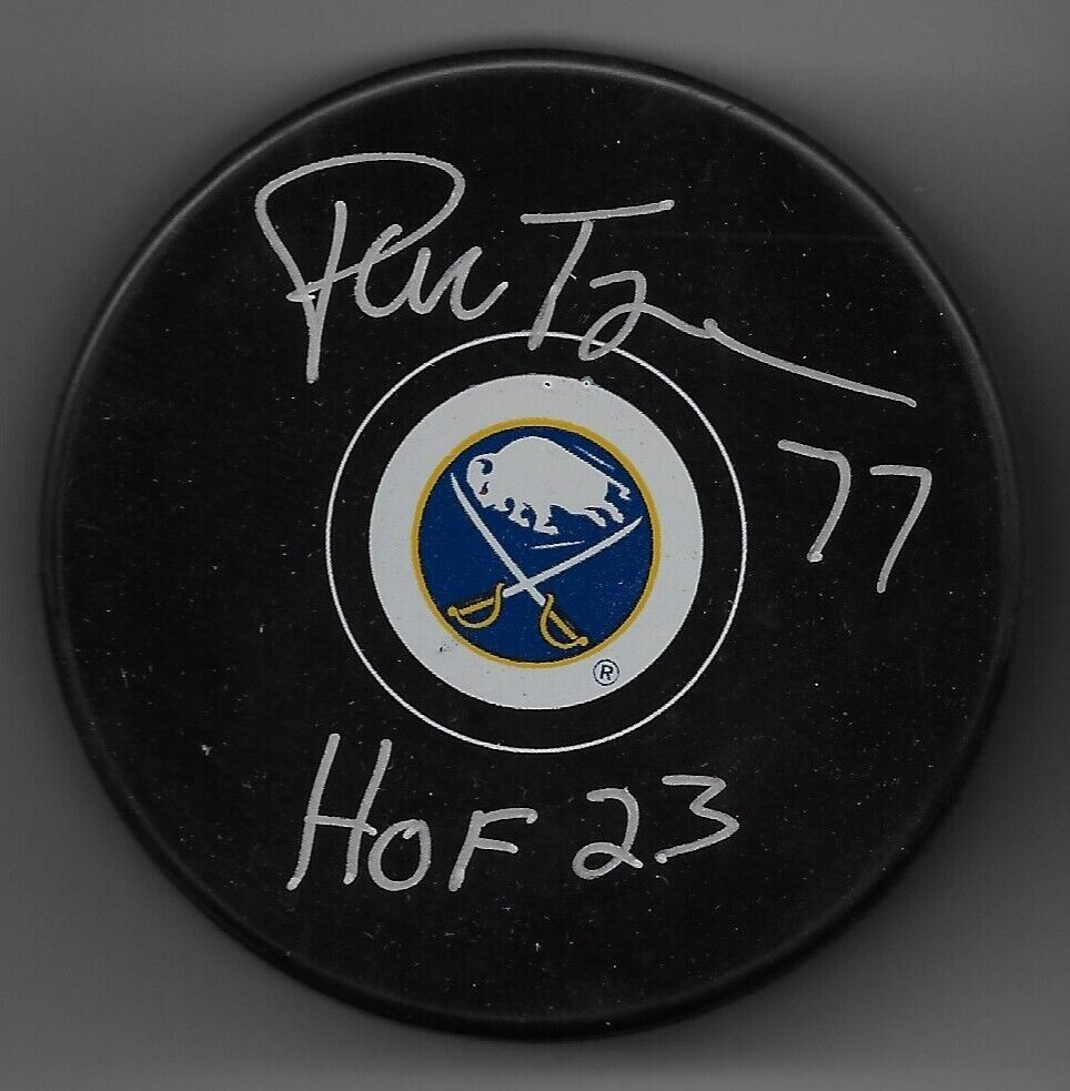 Signed Pierre Turgeon Buffalo Sabres Puck HOF 23 Inscription JSA Authentication