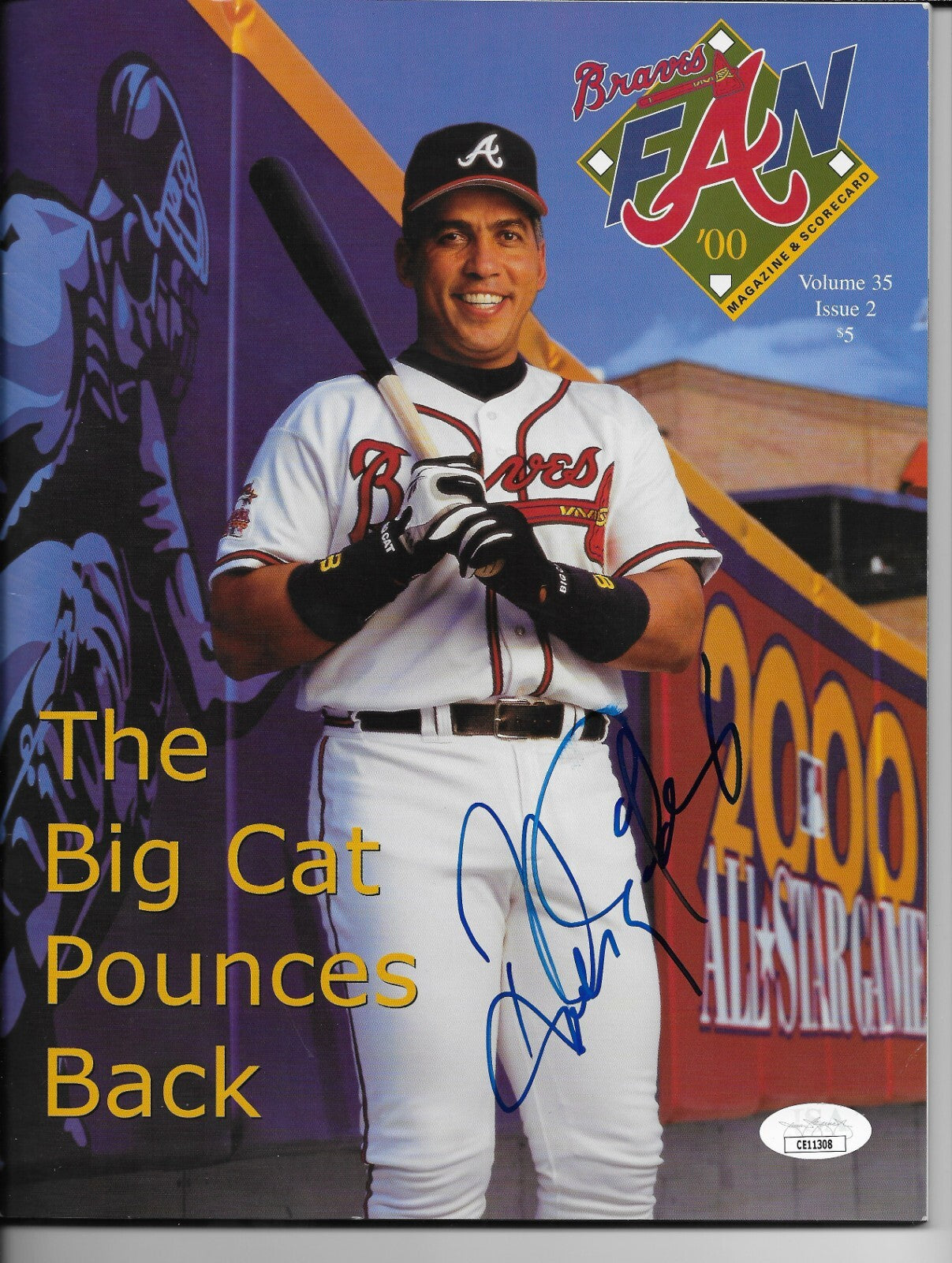 Signed Andres Galarraga Atlanta Braves Program SMALL SMUDGE w JSA Authentication