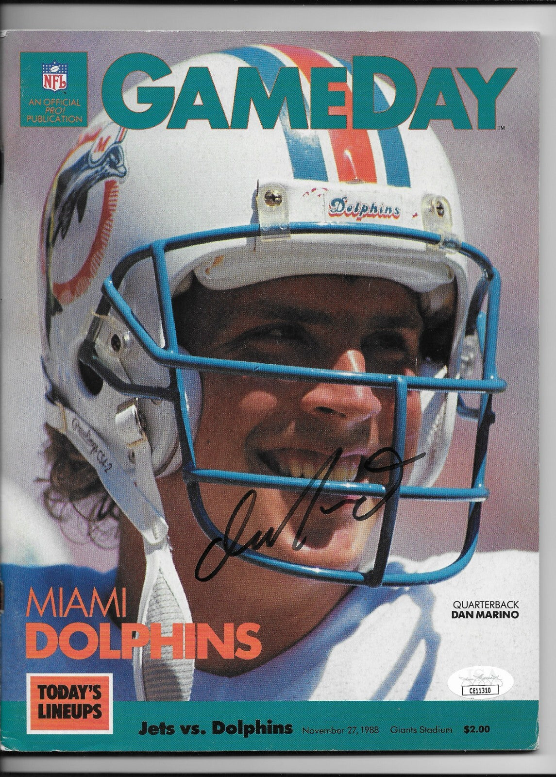 Signed Dan Marino Miami Dolphins Game Day Program with JSA Authentication