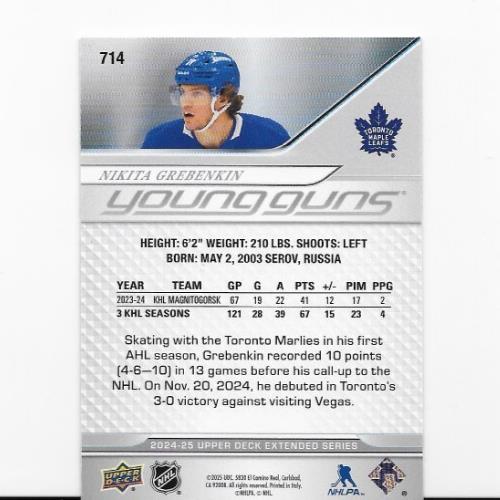 Nikita Grebenkin 2024-25 Upper Deck Extended Young Guns Exclusives RC #098/100