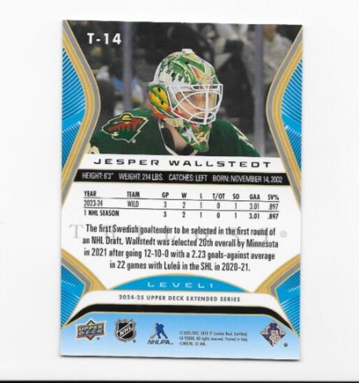 Jesper Wallstedt 2024-25 Upper Deck Extended Trilogy # 947/999 Rookie Premiers