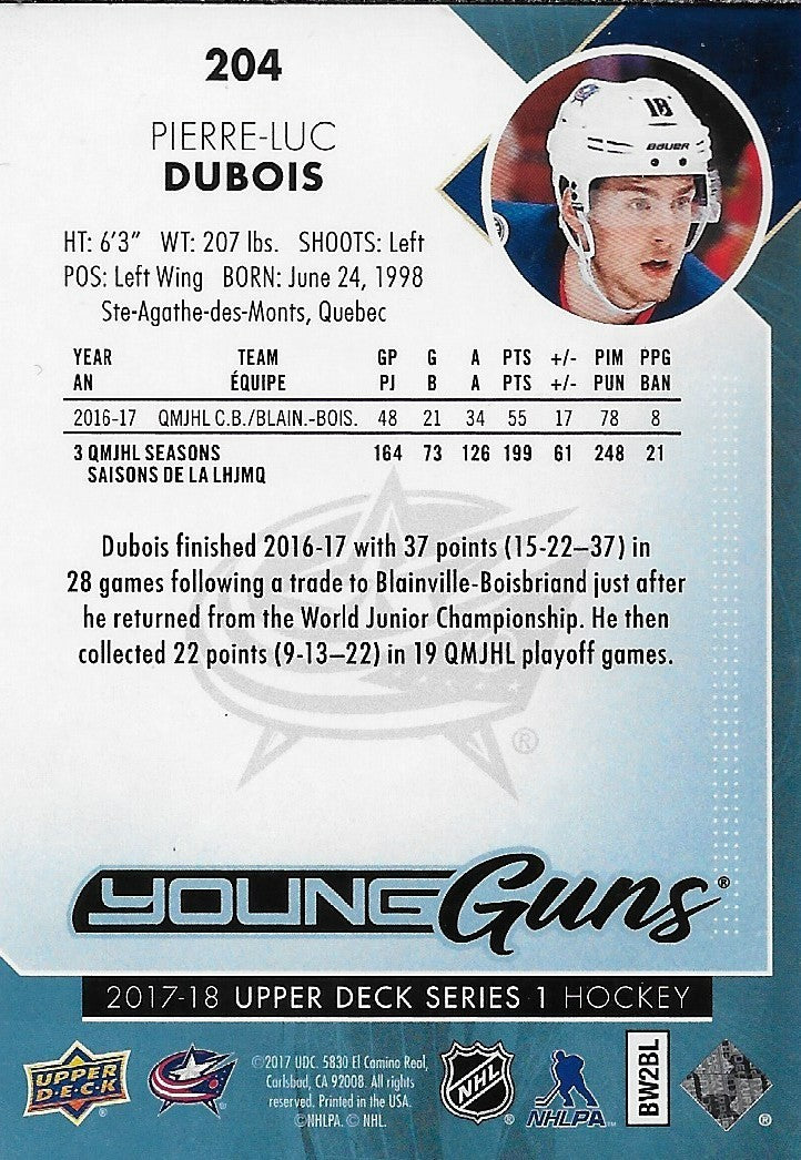 Signed Pierre Luc Dubois 2018-18 UD Columbus Blue Jackets Young Guns Rookie Card