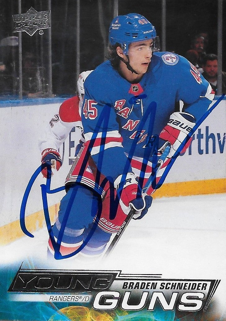 Signed Braden Schneider Young Guns 2022-23 UD New York Rangers Rookie Card