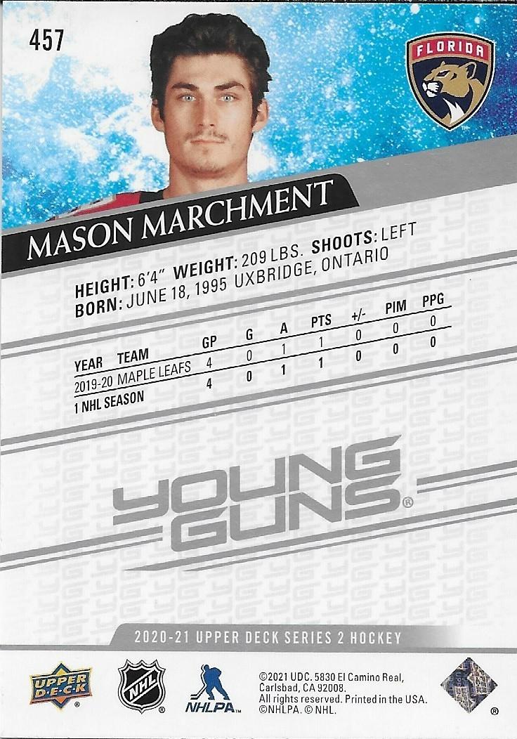 Signed Mason Marchment Young Guns 20-21 Upper Deck Florida Panthers Rookie Card