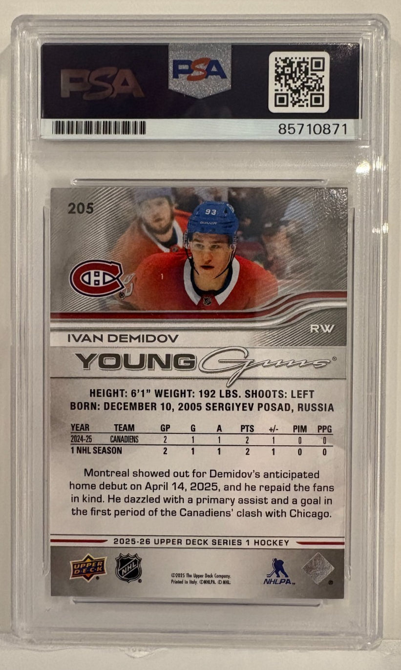 Signed Ivan Demidov 2025-26 UD Young Guns Montreal Canadiens Rookie Card PSA
