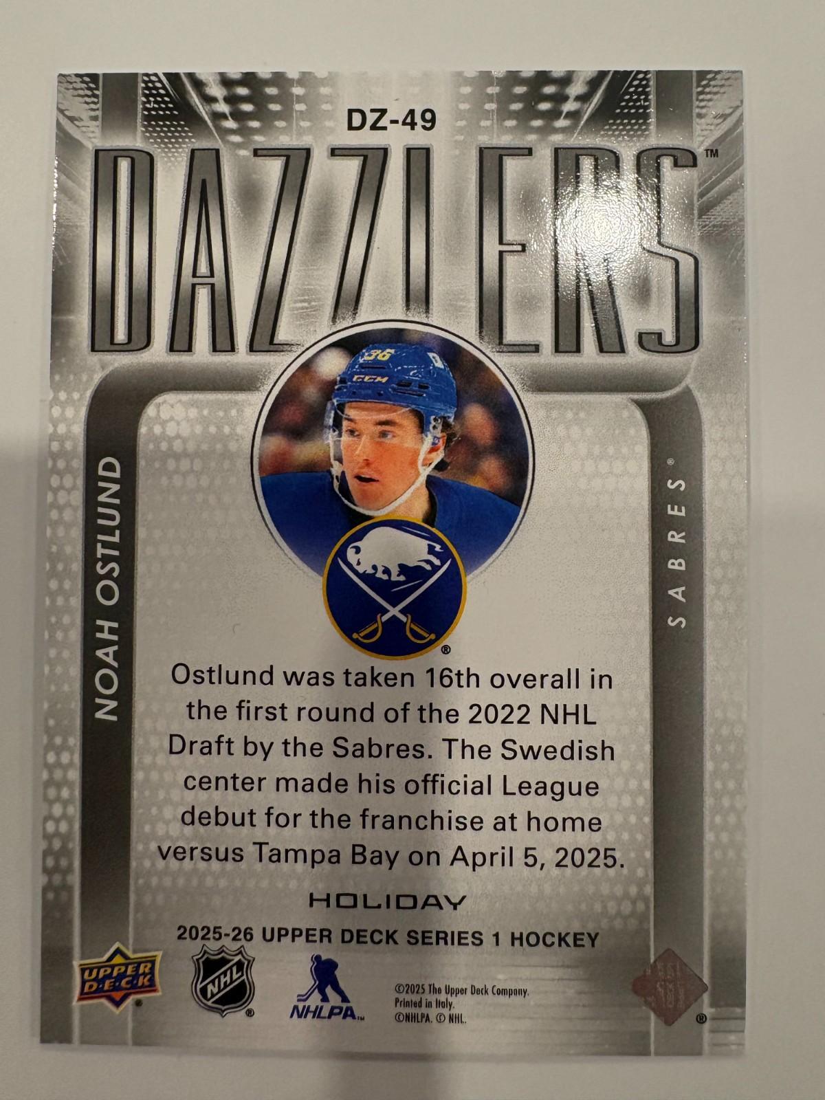 Upper Deck 2025-26 Holiday Dazzler Noah Ostlund Buffalo Sabres DZ-49