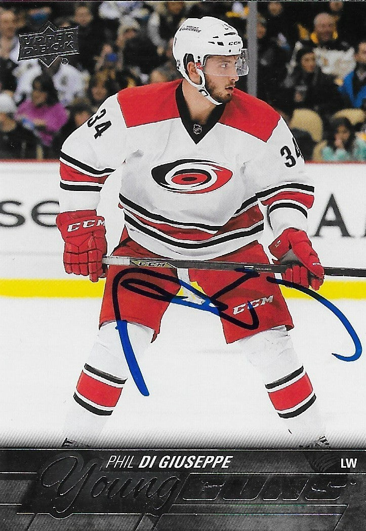 Signed Phil Di Giuseppe Young Guns 2015-16 UD Carolina Hurricanes Rookie Card