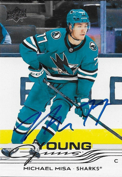 Signed Michael Misa Young Guns 2025-26 UD San Jose Sharks Rookie Card