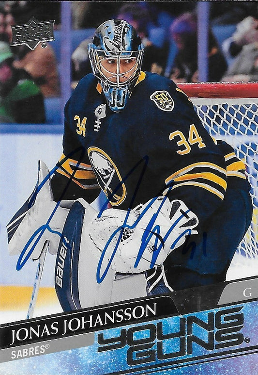 Signed Jonas Johansson Young Guns 20-21 Upper Deck Buffalo Sabres Rookie Card