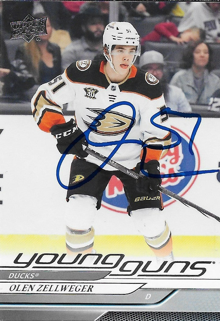 Signed Olen Zellweger Young Guns 24-25 UD Anaheim Ducks Rookie Card