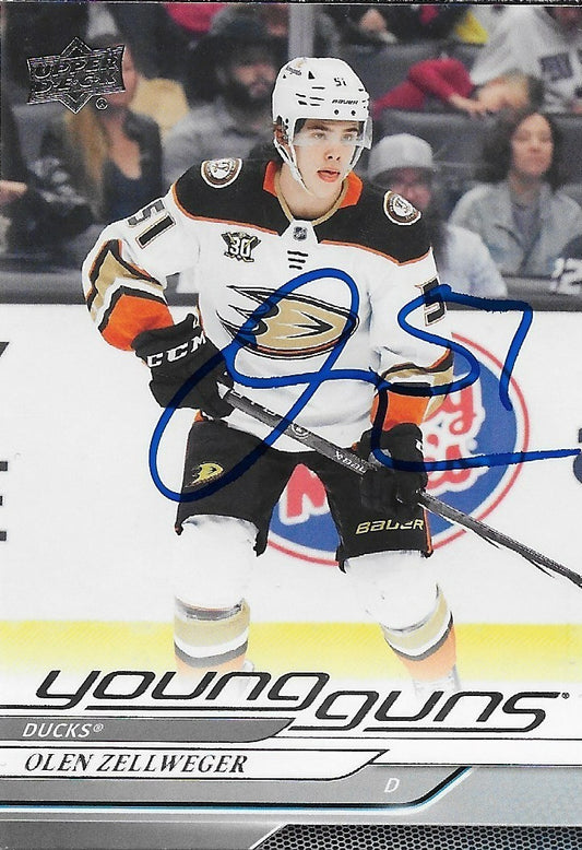 Signed Olen Zellweger Young Guns 24-25 UD Anaheim Ducks Rookie Card